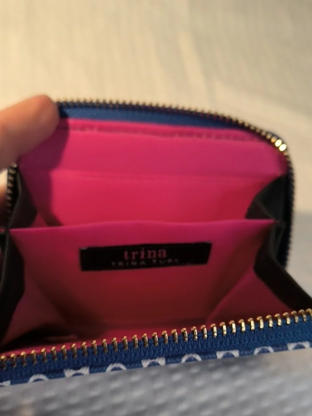 Trina Turk Compact Blue Geo-Print Zip Wallet - Women's Bag